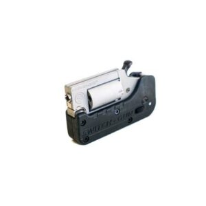 Compact foldable gun with silver and black design