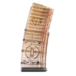 Transparent magazine with cartridges inside.