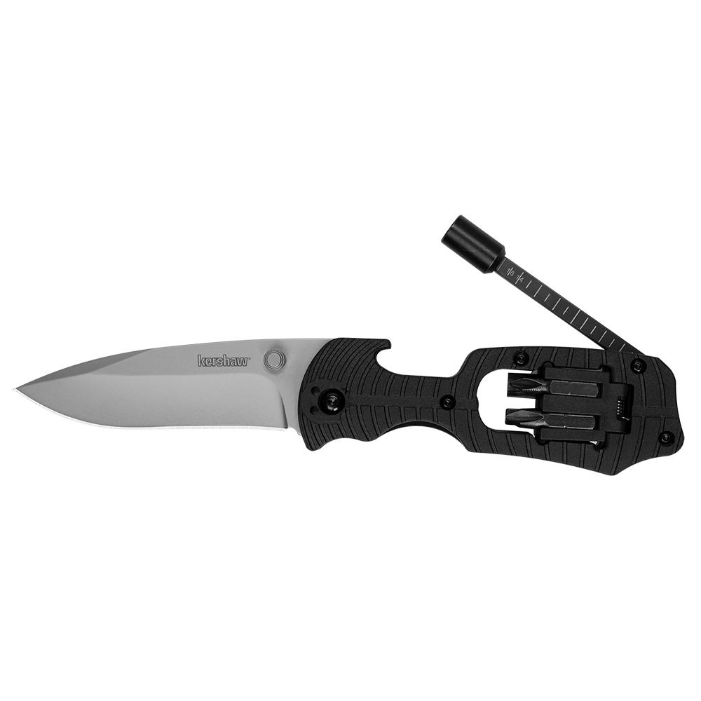 Folding knife with multitool and screwdriver bits.