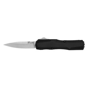Black tactical folding knife with steel blade.