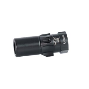 Black cylindrical metal tool with markings and switch.