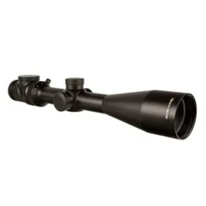 Black hunting rifle scope with adjustment knobs.