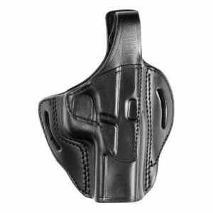 Black leather belt holster for handguns.