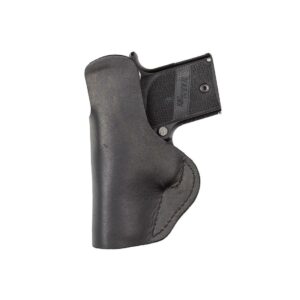 Compact pistol with black leather holster