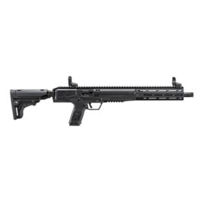 Black tactical rifle on white background