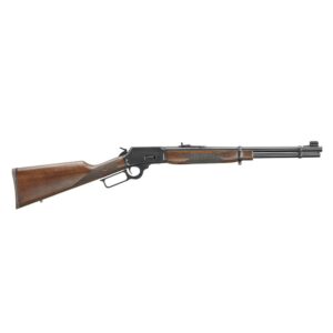 Lever-action rifle with wooden stock and metal barrel.
