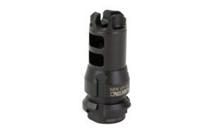 Black rifle muzzle brake airsoft accessory.