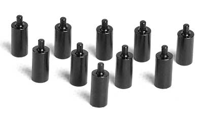 Ten black plastic standoff spacers for electronics.