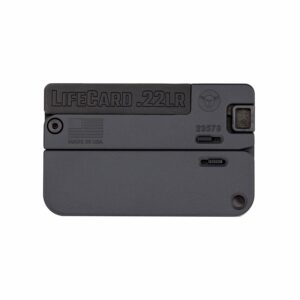 LifeCard .22LR folding pistol, compact firearm design.