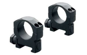 Black scope rings for rifles, pair shown