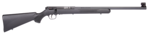 Black rifle with a long barrel and scope