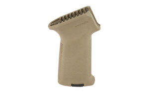 Tactical vertical grip for firearms, tan color.