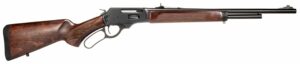 Lever-action rifle with wooden stock and metal barrel.