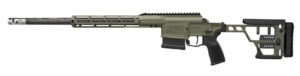 Rifle with adjustable stock and long barrel.