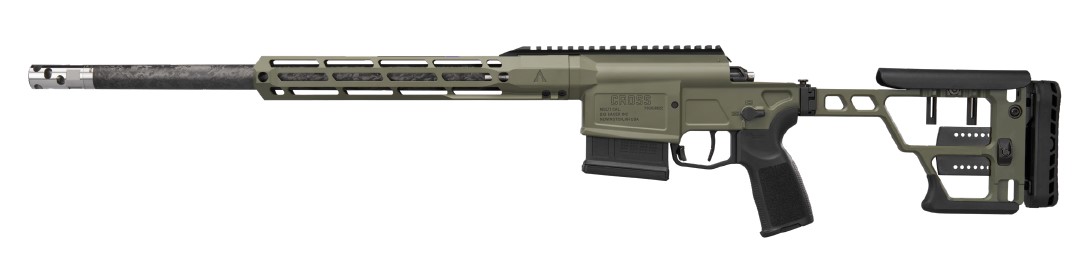 Rifle with adjustable stock and long barrel.