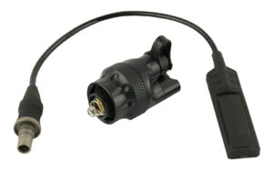 Black tactical flashlight remote pressure switch cable