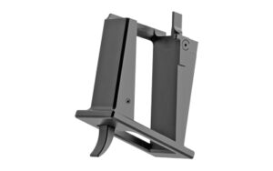 Black metal gun magazine with release lever