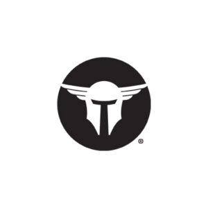Winged helmet logo inside black circle