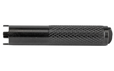 Knurled metal tool, cylindrical shape, black finish.