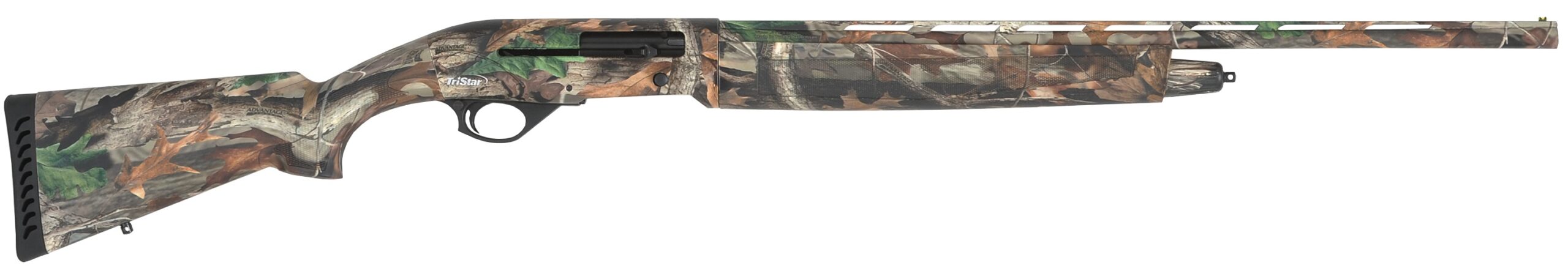 Camouflage pattern shotgun on white background.