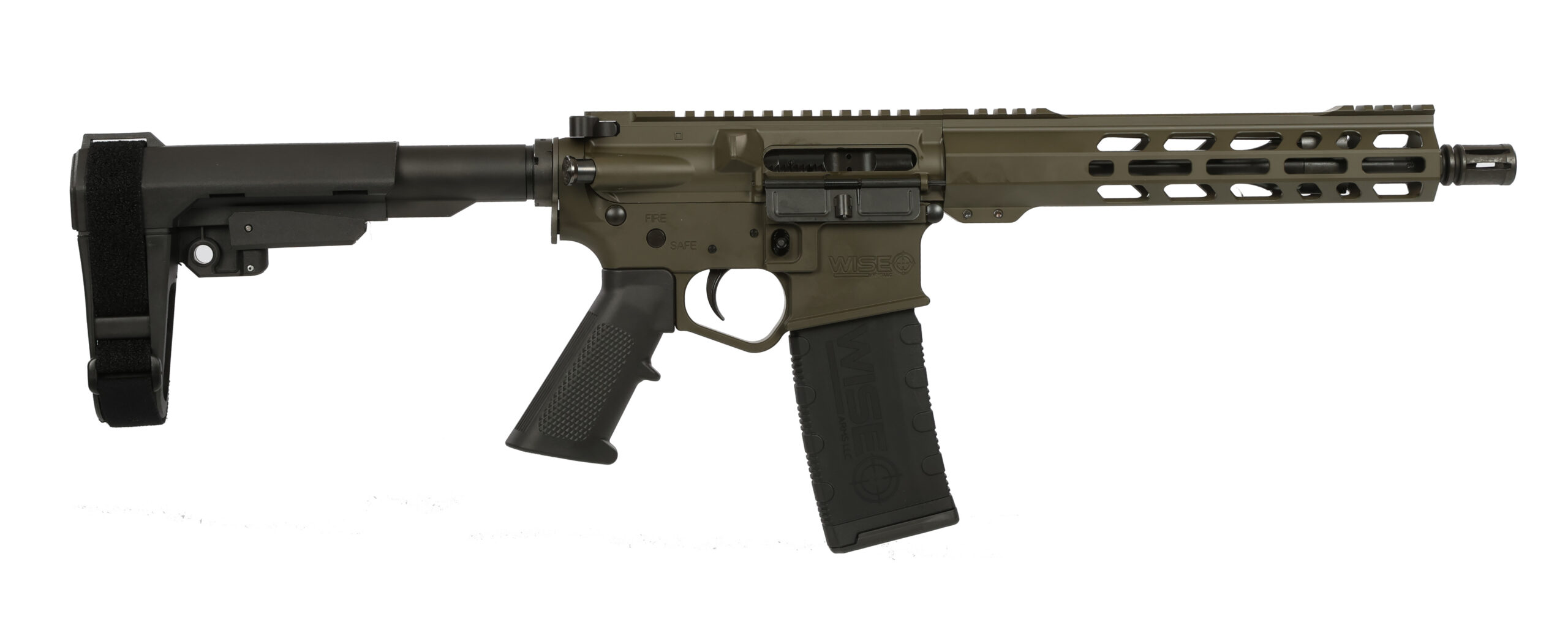 Brown tactical rifle with stock and handle.