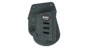 Black Fobus paddle holster on white background