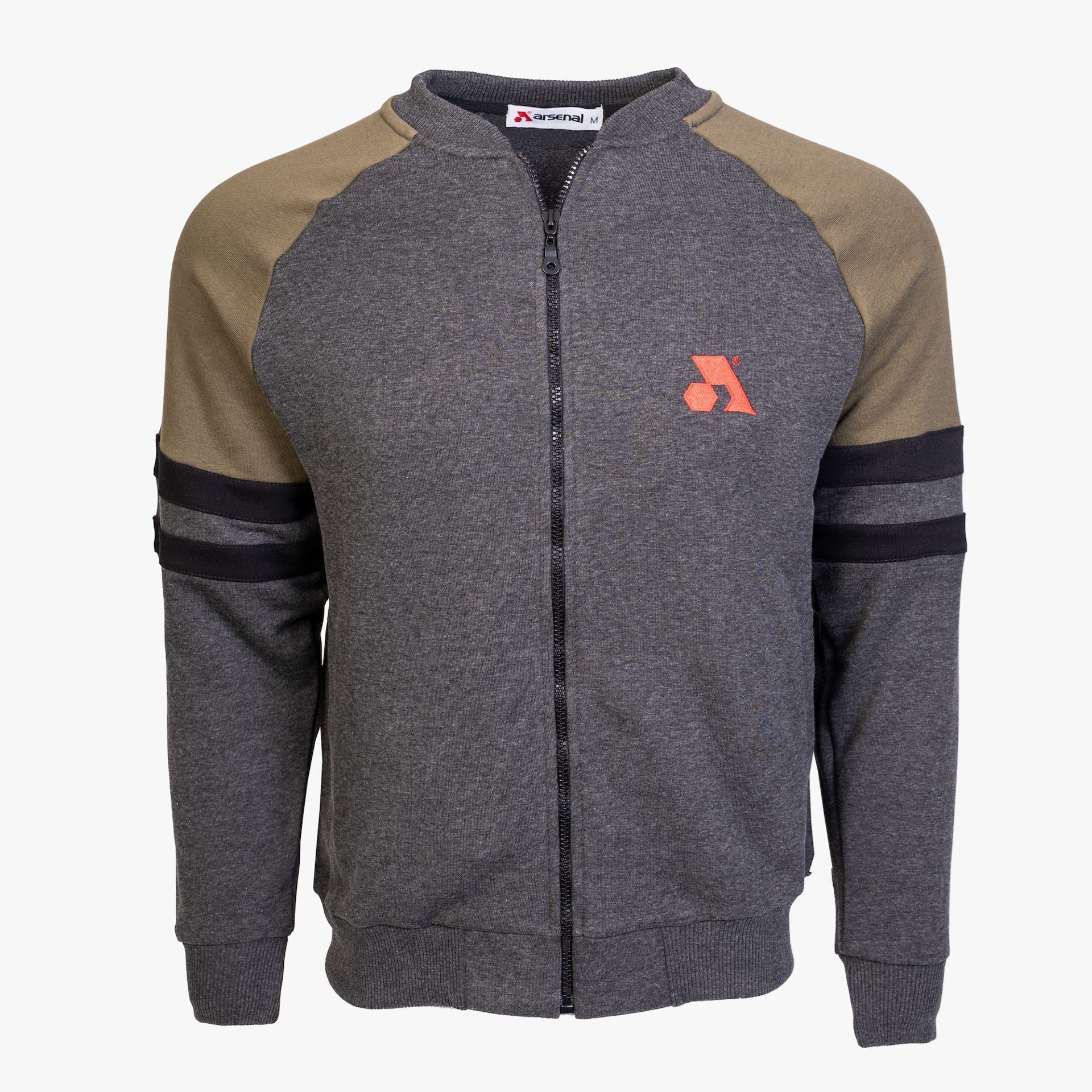 Arsenal Small Gray / Khaki Cotton-Poly Standard Fit Classic Crew Zip-Up Jacket