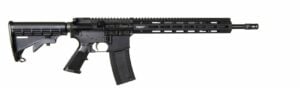 Black AR-15 style semi-automatic rifle