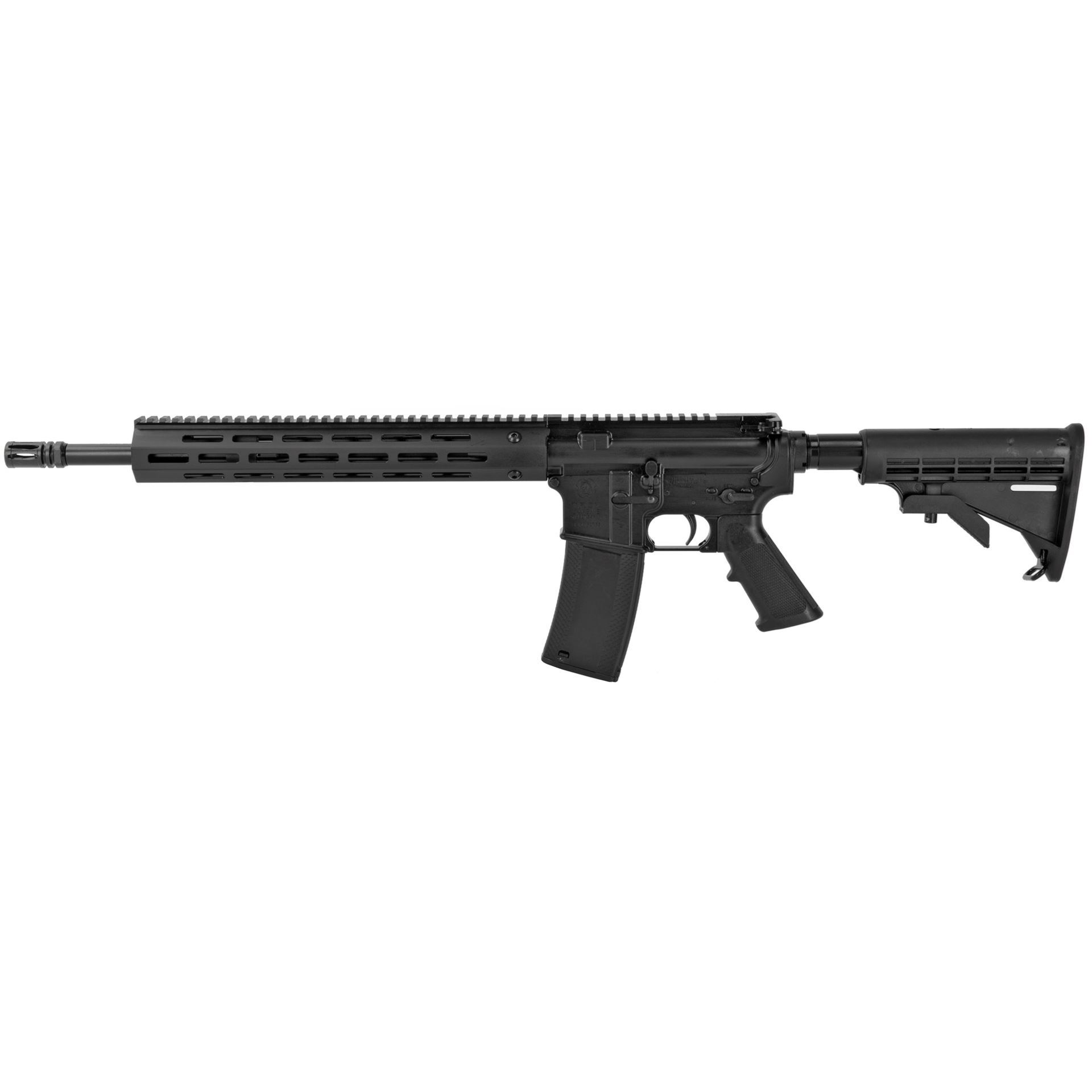 Black AR-15 style semi-automatic rifle on white background