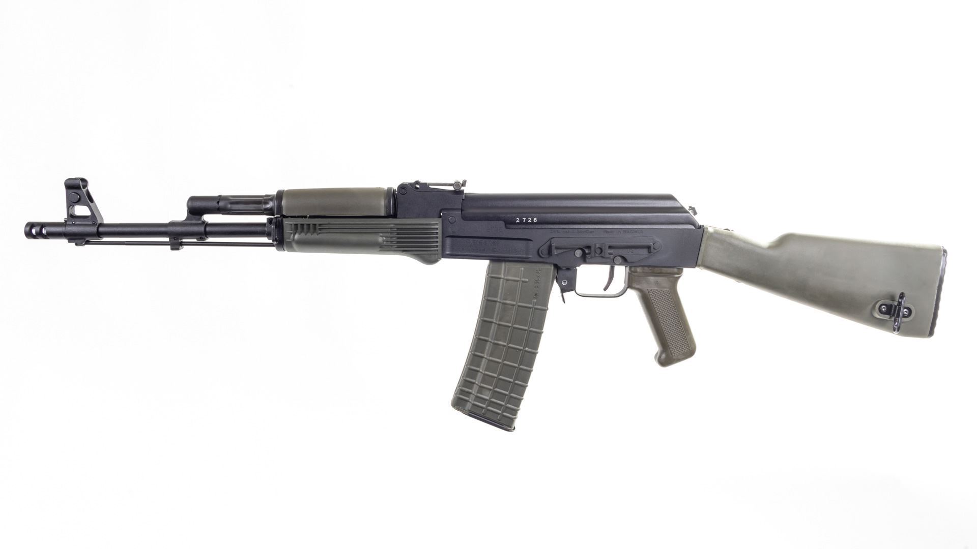 Semi-automatic rifle on white background