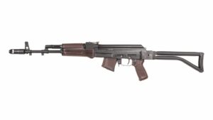 AK-style rifle with folding stock on white background
