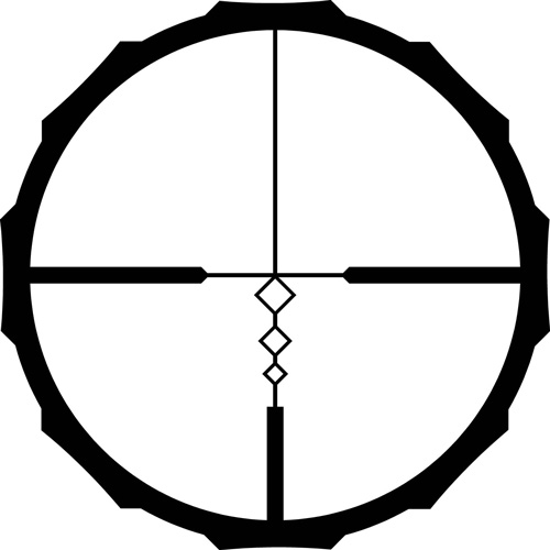 Black rifle scope reticle with diamond markers