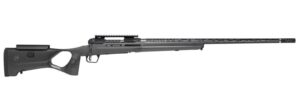 Modern bolt-action rifle on white background