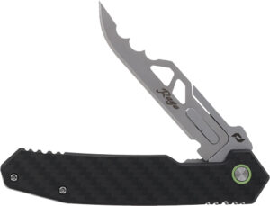 Partially serrated folding knife with carbon fiber handle