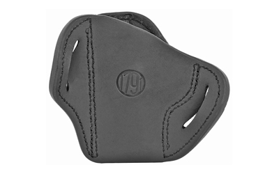 Black leather handgun holster with belt slots