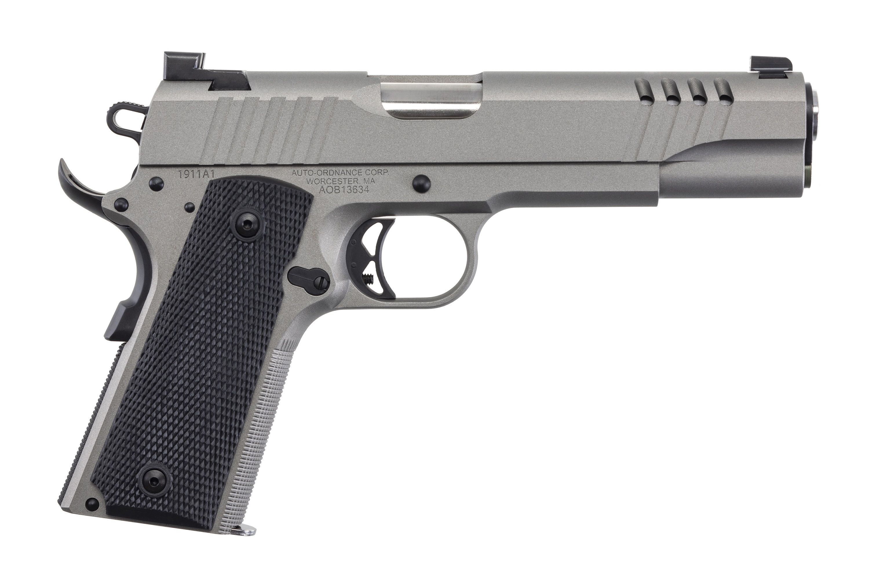 AUTO-ORDNANCE 1911A1 45ACP - STAINLESS NGT SGT RUBBER GRIP