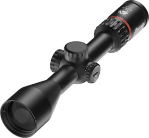 Black rifle scope isolated on white background