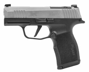Black and silver handgun on white background.