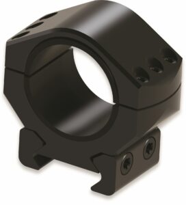 Black metal scope mounting ring, close-up view.