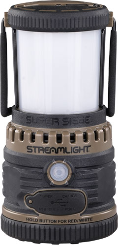 Black and tan portable LED camping lantern