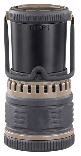 Compact black and gray cylindrical camping lantern