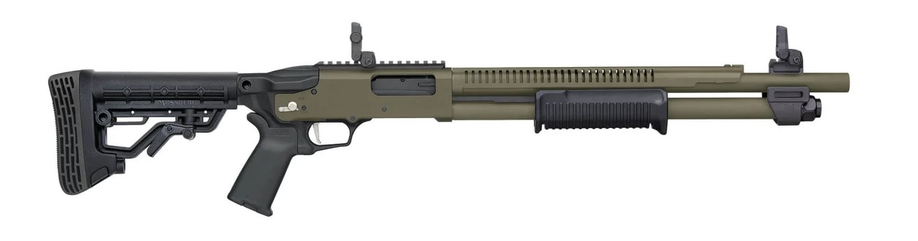 MOSSBERG 590R TACTICAL 12GA - 18.5" 6RD ADJ STK OD GREEN