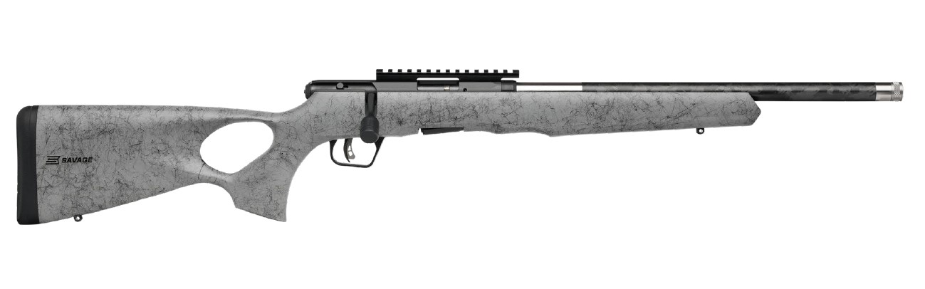 Savage Arms B22 Timberlite Thumbhole Rifle .22 LR 10rd Magazine 18" 1/2x28 Threaded Barrel Grey with Black Spiderweb