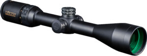 Black Konus rifle scope with green lens