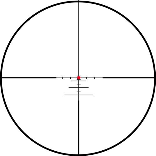 Rifle scope reticle with red center dot