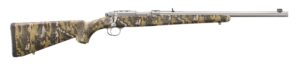 Camouflage bolt-action hunting rifle on white background