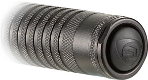 Black knurled metal cylindrical handlebar grip