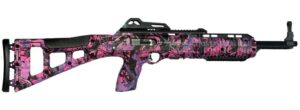 Pink camouflage shotgun on white background