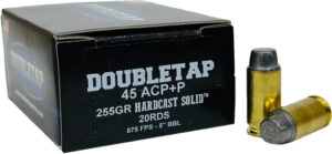 Double Tap Hardcast Solid Handgun Ammunition .45 Auto(+P) 255gr SWC 875 fps 20/ct