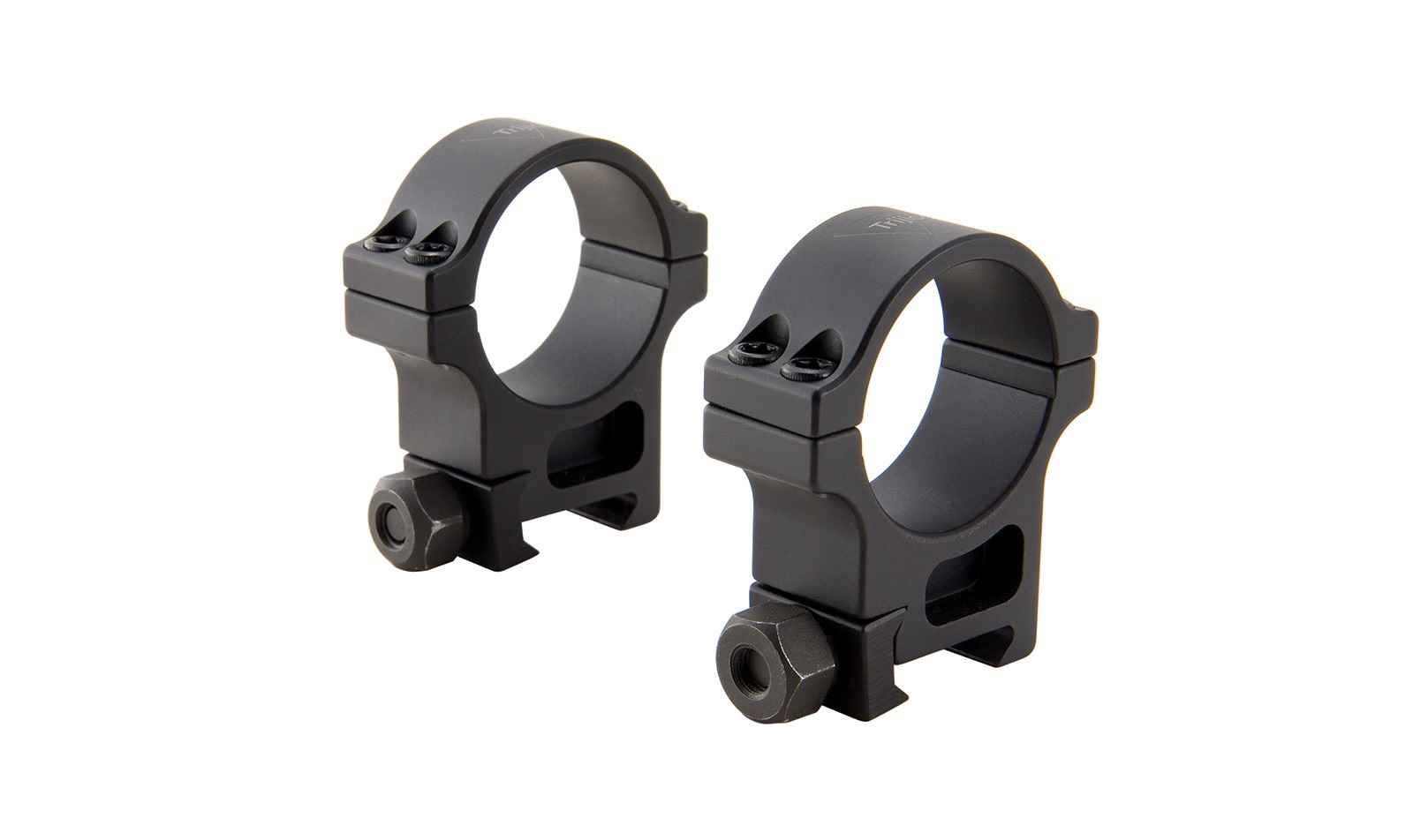 Black aluminum scope ring mounts for firearms